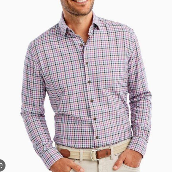 JOHNNIE-O Top Shelf Hamilton Button Down Sleeve Shirt Men's Large Purple Check - Picture 1 of 15
